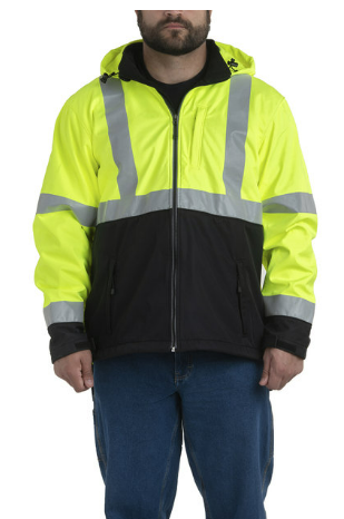 Berne Men's Hi-Vis Class 3 Hooded Softshell Jacket - Tall Size