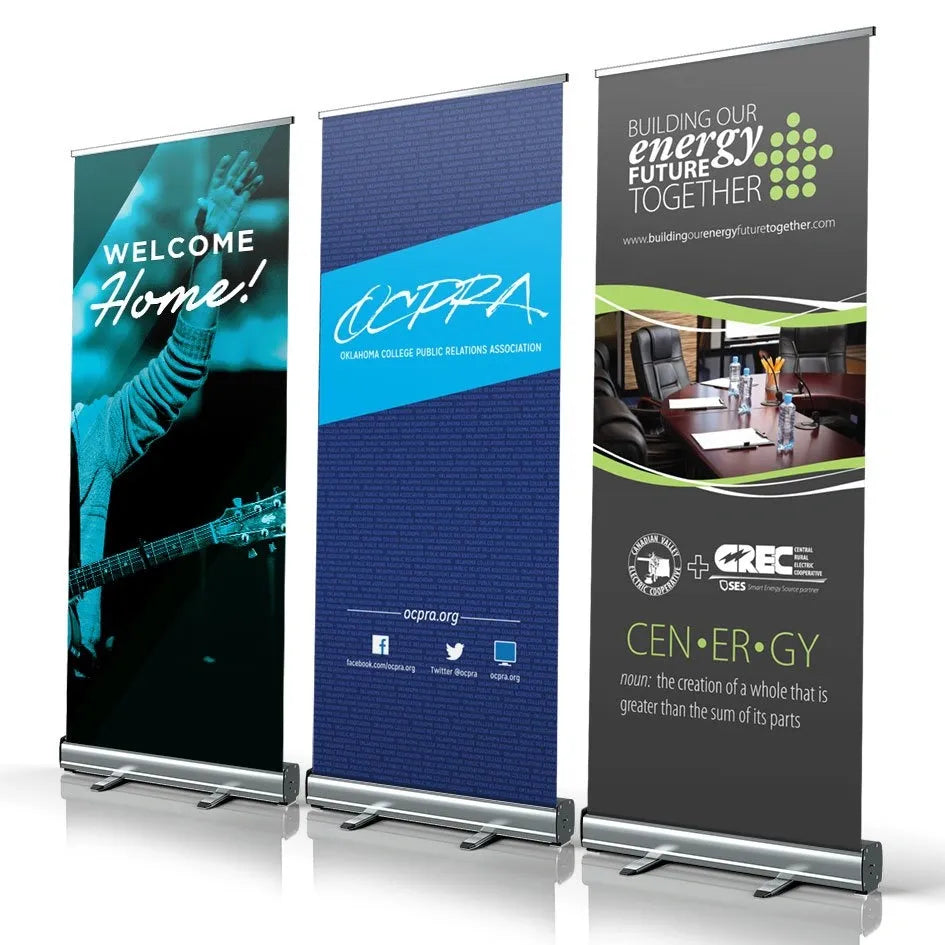 Affordable retractable trade show banner with high-quality printing, ideal for budget-conscious businesses seeking professional event displays.