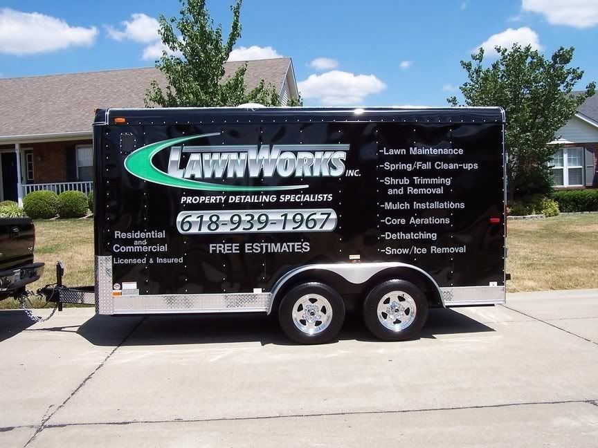 Personalized corporate trailer decals designed for business use promoting company services.