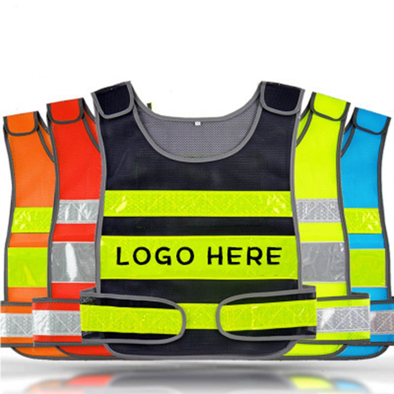 Custom logo printed safety vests for construction sites.