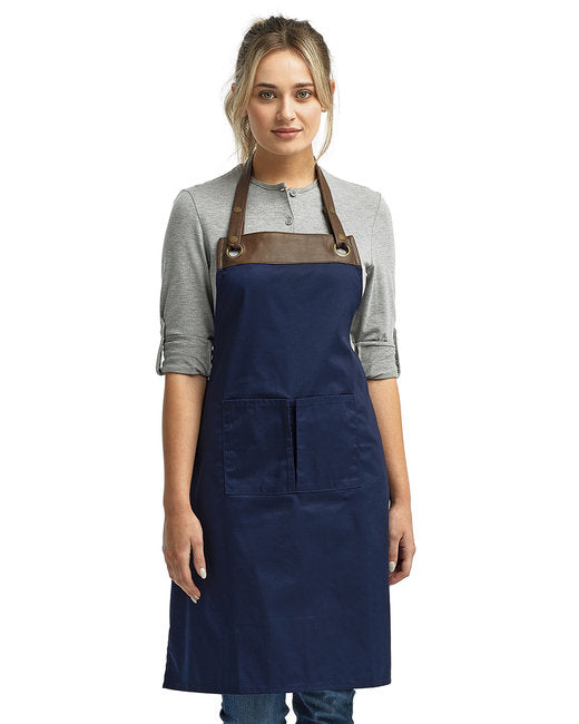 Custom Espresso Bib Apron – Faux Leather Trim & Adjustable Neckband