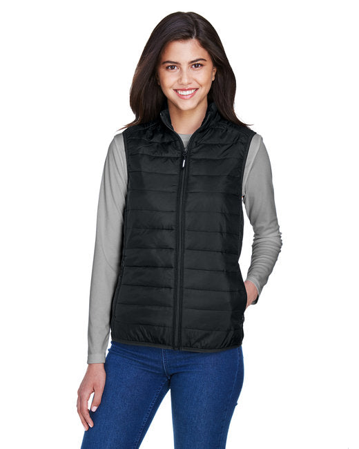 CORE365 Ladies' Prevail Packable Puffer Vest – Lightweight, Water-Resistant, and Travel-Friendly