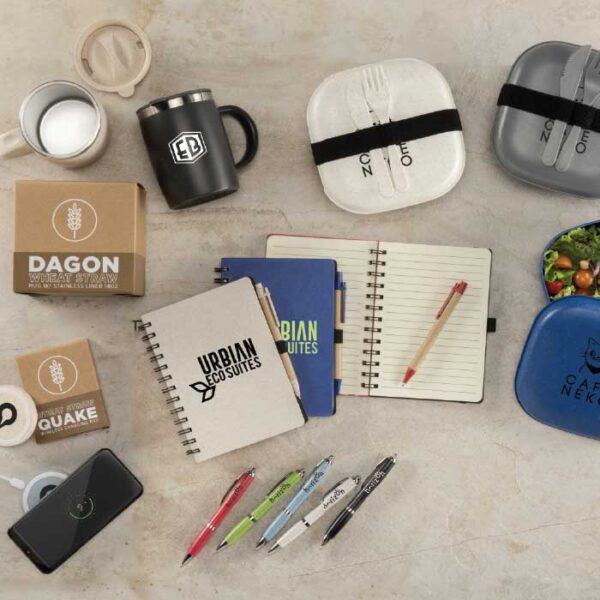 Versatile custom logo branded printed office supplies suitable for various industries including corporate offices, retail, hospitality, healthcare, and events.