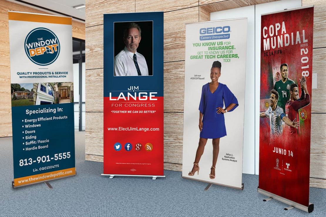 Personalized corporate retractable banners designed for business use.