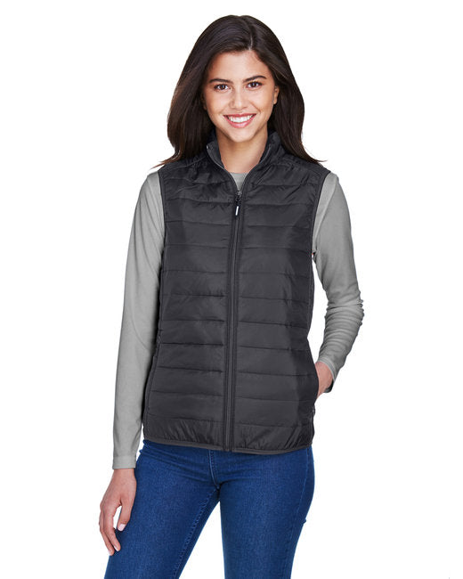 CORE365 Ladies' Prevail Packable Puffer Vest – Lightweight, Water-Resistant, and Travel-Friendly