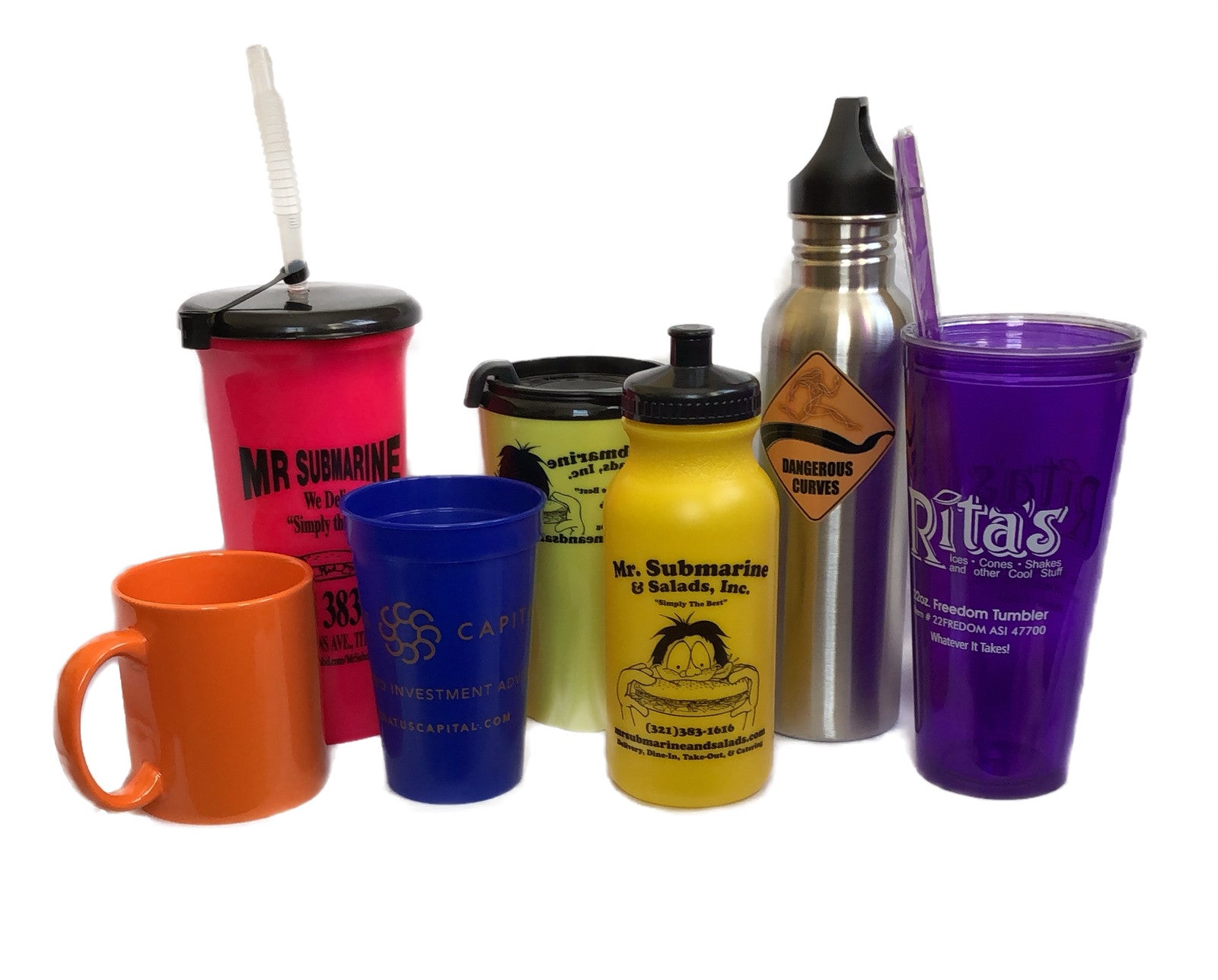 Full-color printed drinkware for maximum visibility.