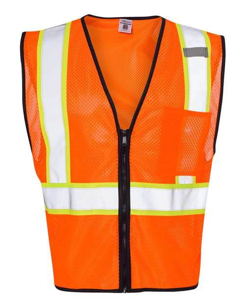 Economy Contrasting Vest with Zippered Front - Kishigo | Lightweight and ANSI Compliant