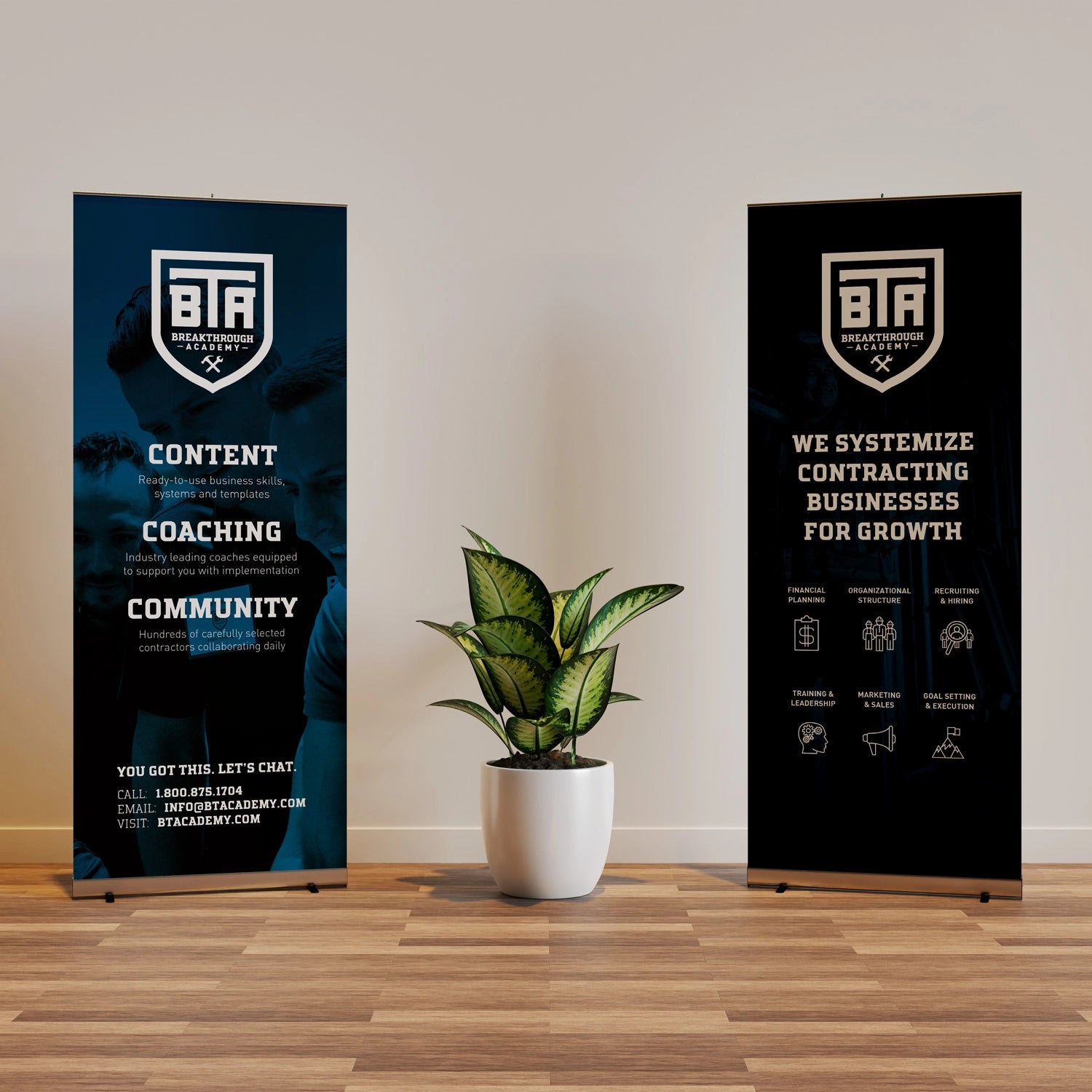 Full-color printed retractable banners for maximum brand visibility.