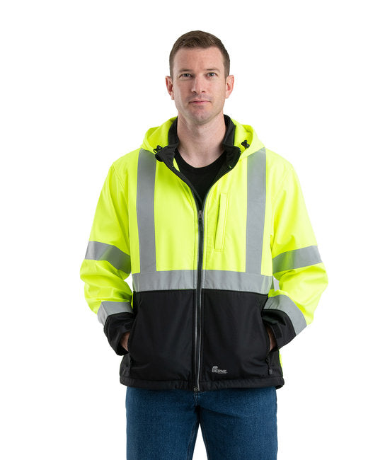 Berne Men's Hi-Vis Class 3 Hooded Softshell Jacket – Visibility, Comfort, and Protection