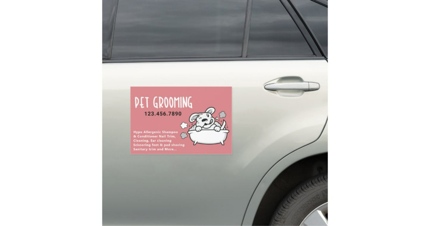 Closeup of Custom Pet Grooming Car Magnets - Online Design