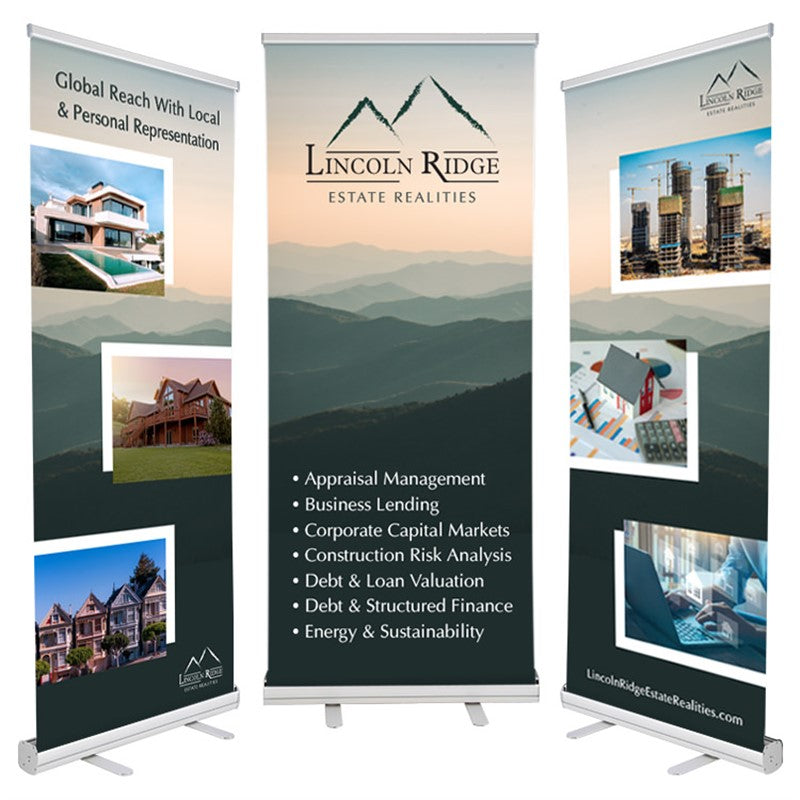 Custom branded retractable banners for office lobbies.