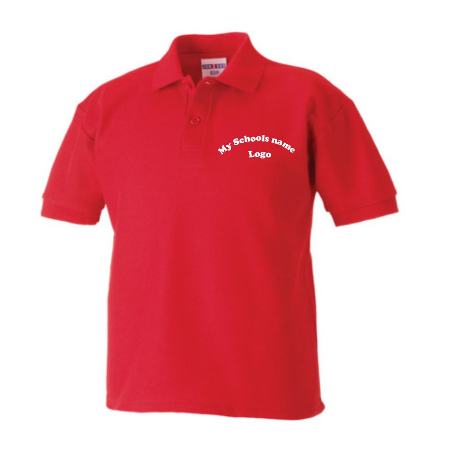 Customizable polo shirts featuring a company logo.