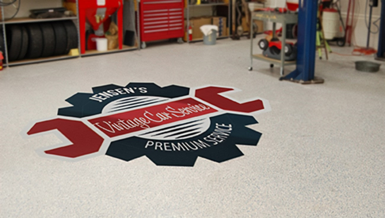 Full-color printed floor decals for healthcare facilities, enhancing brand identity and providing a professional appearance.