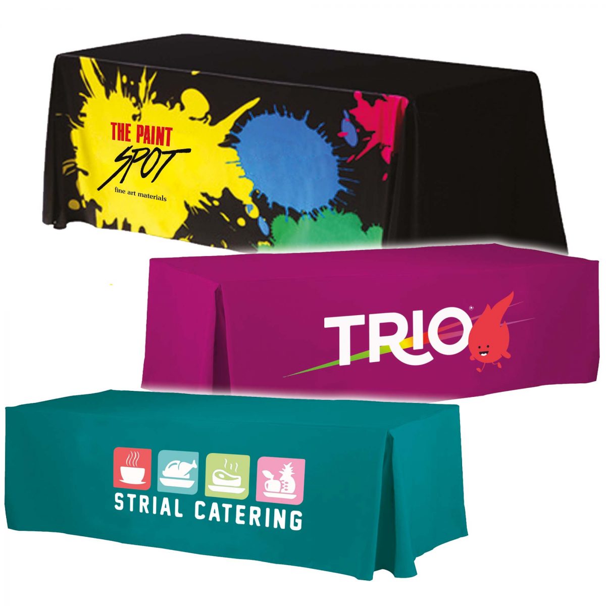 Custom printed table cover designed to enhance brand awareness at events