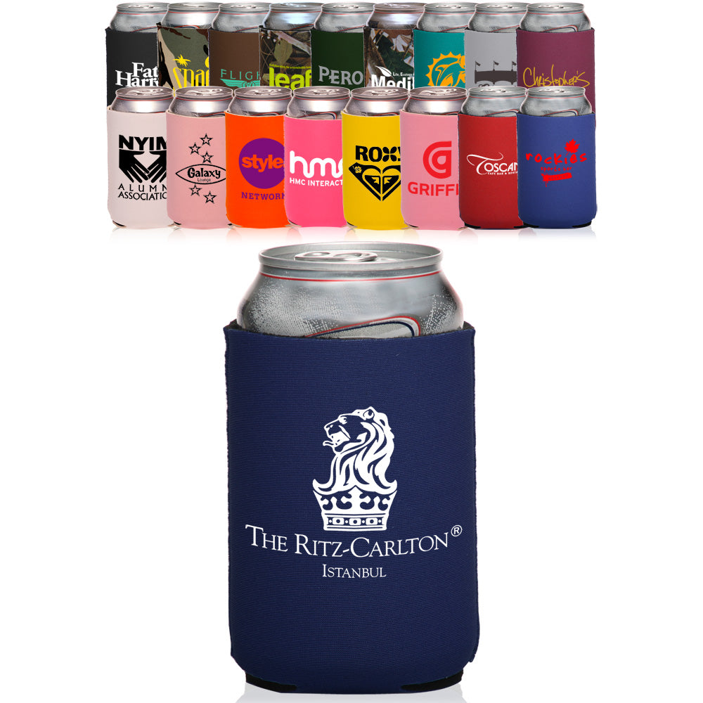 High-quality logo koozie used as a wedding favor.