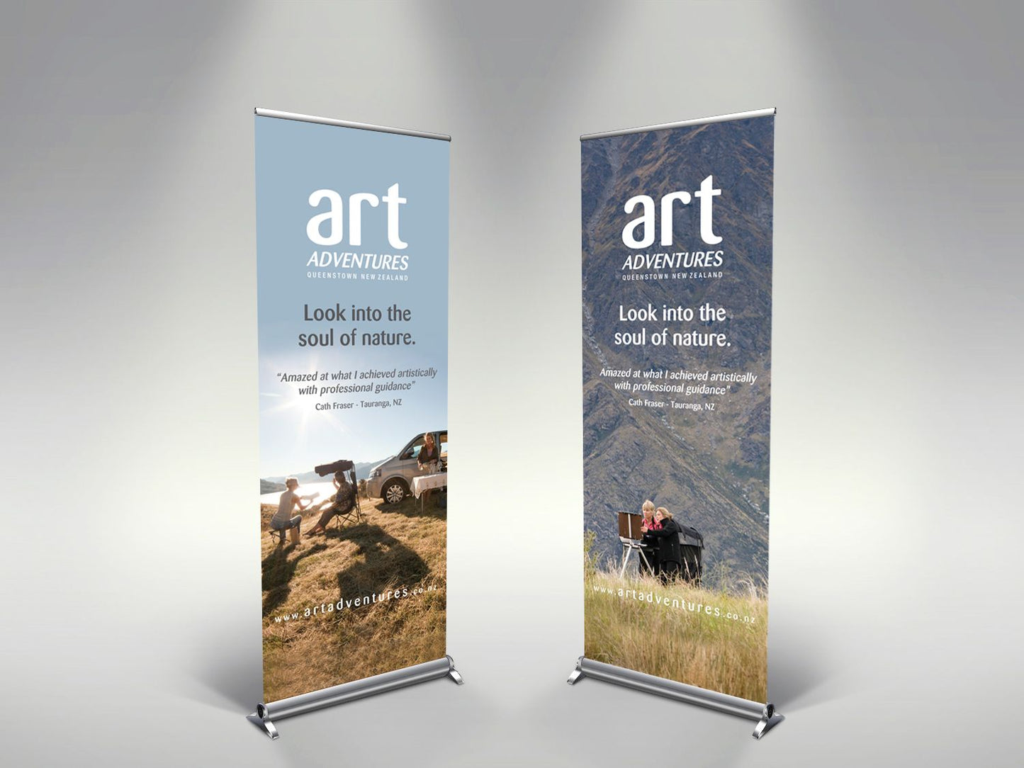 Premium retractable retail display banner with included carrying case, emphasizing portability and convenience for retail displays.