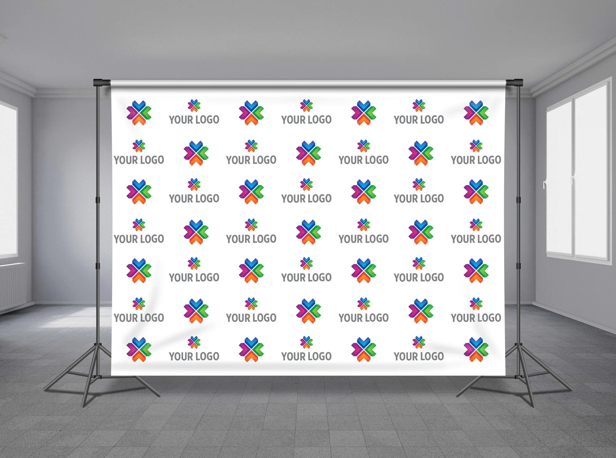 Versatile custom logo printed backdrops suitable for various events.