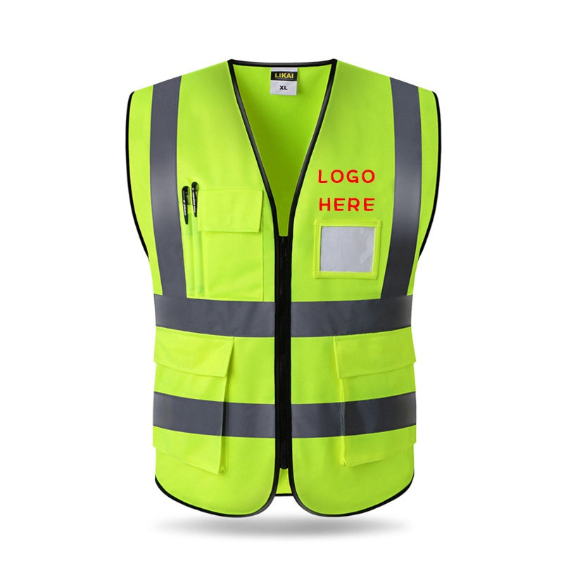 Personalized corporate safety vests designed for business use.