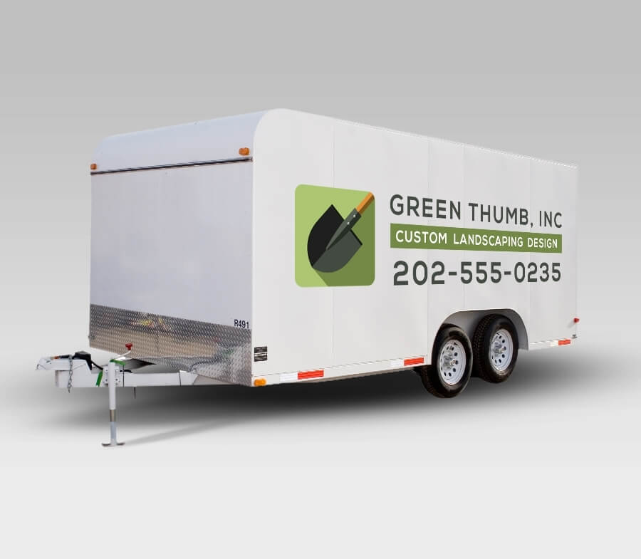 High-quality printed trailer decals for construction trailers promoting construction services.