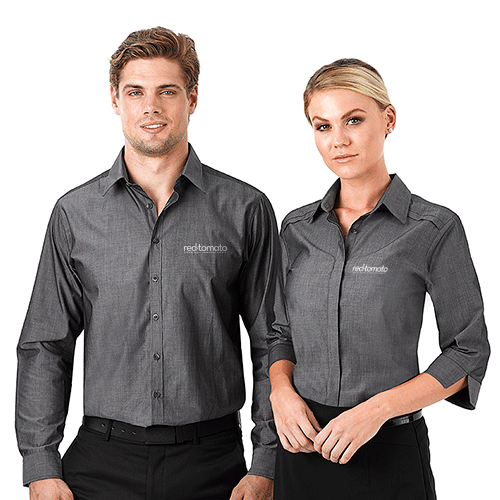 Full-color printed server uniforms for food service.